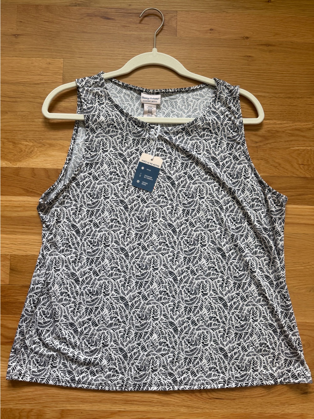 Tommy Bahama Everyday Active Black and White Leaf Print Tank Top